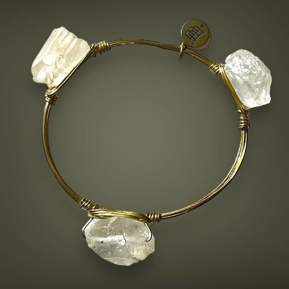 Bourbon and Bowties Bangle Clear Gemstone Gold Plated Copper Wire Signed - Picture 4 of 8